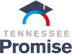 The image shows the Tennessee Promise logo, featuring a stylized graduation cap with a blue and red arc above the words "Tennessee Promise" in grey text.